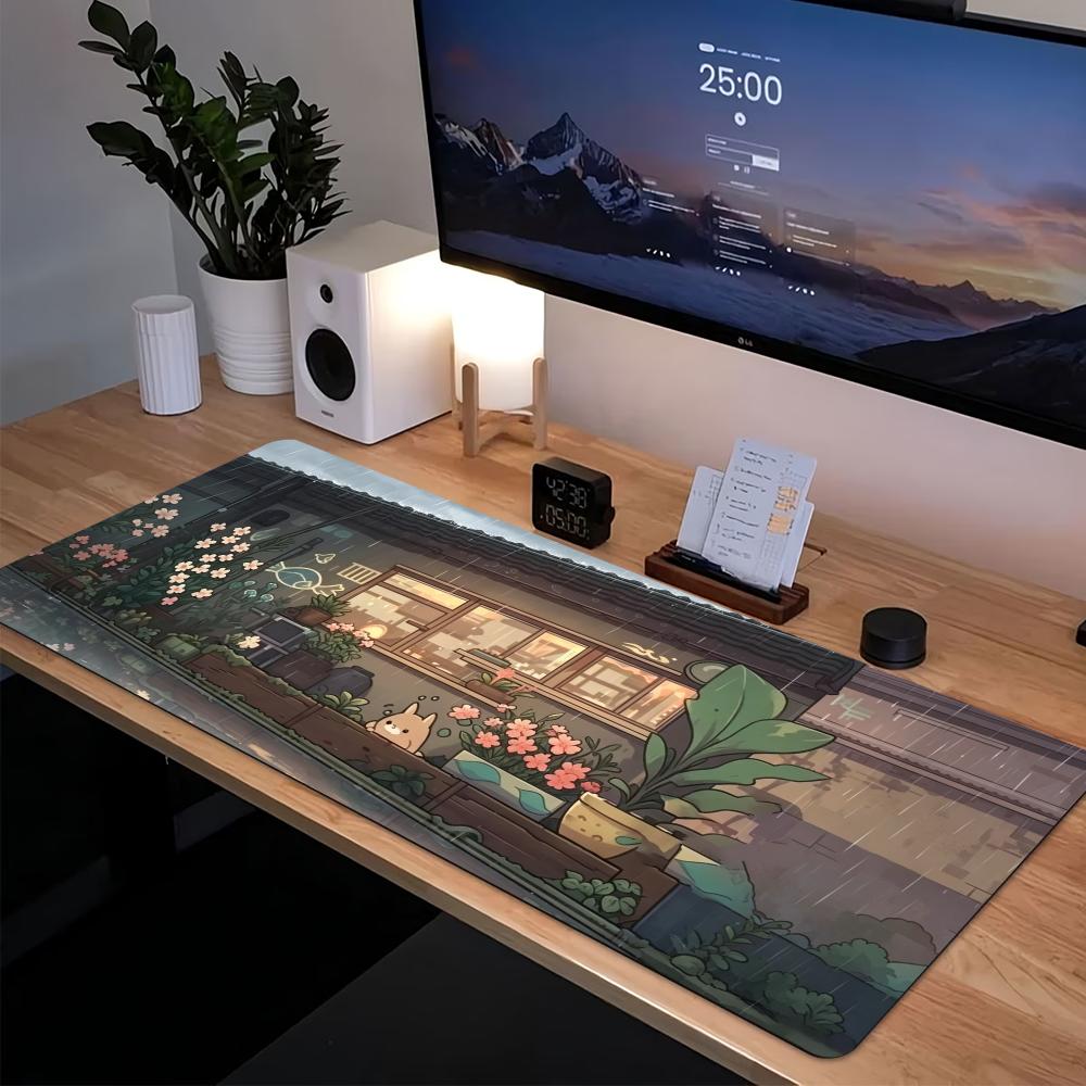 Desk Setup Anime - Alfombrilla de ratón para juegos Cozy