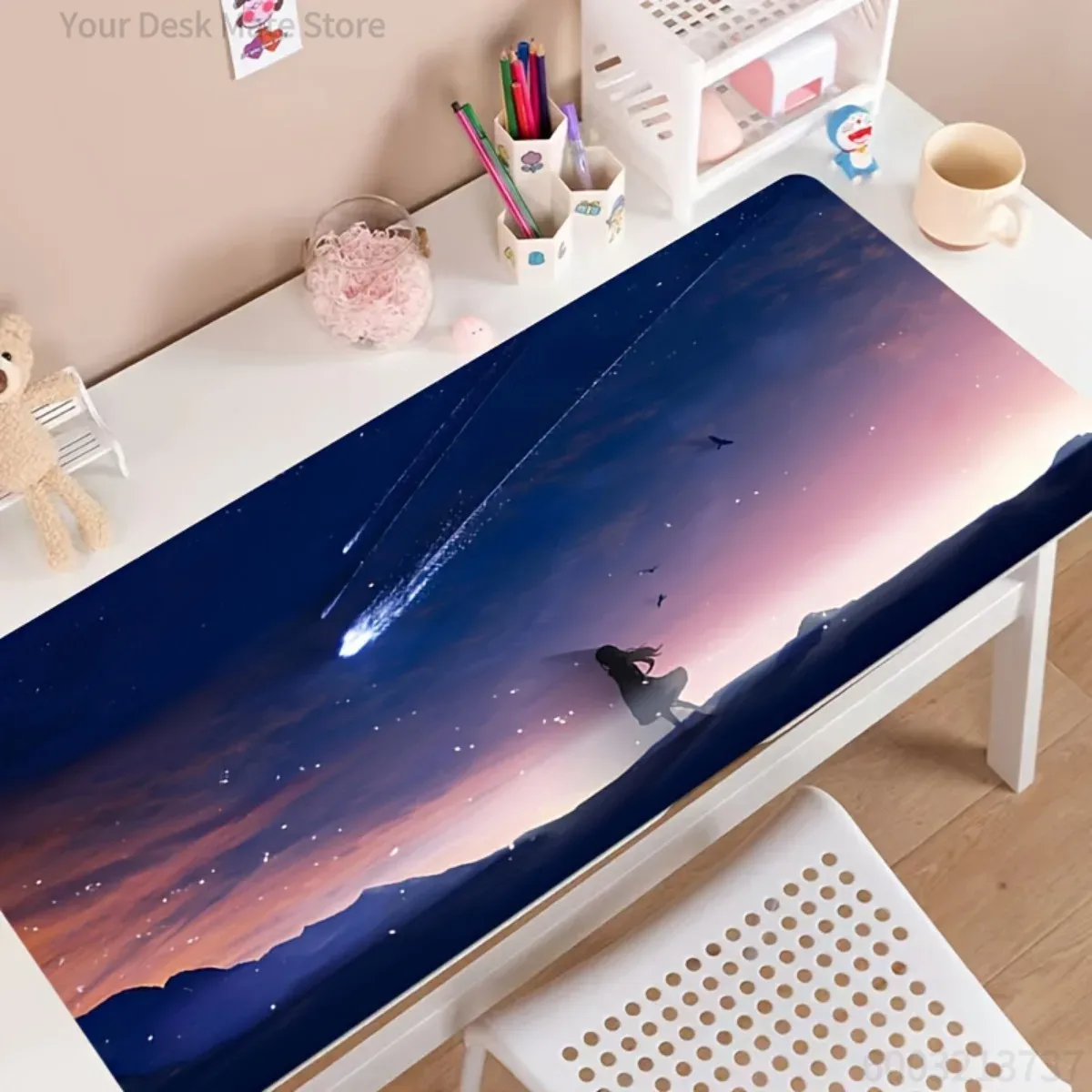 Desk Setup Anime - Alfombrilla de escritorio multiusos de goma,